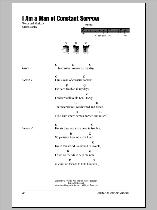 Charm City Devils I Am A Man Of Constant Sorrow sheet music notes and chords arranged for Guitar Chords/Lyrics