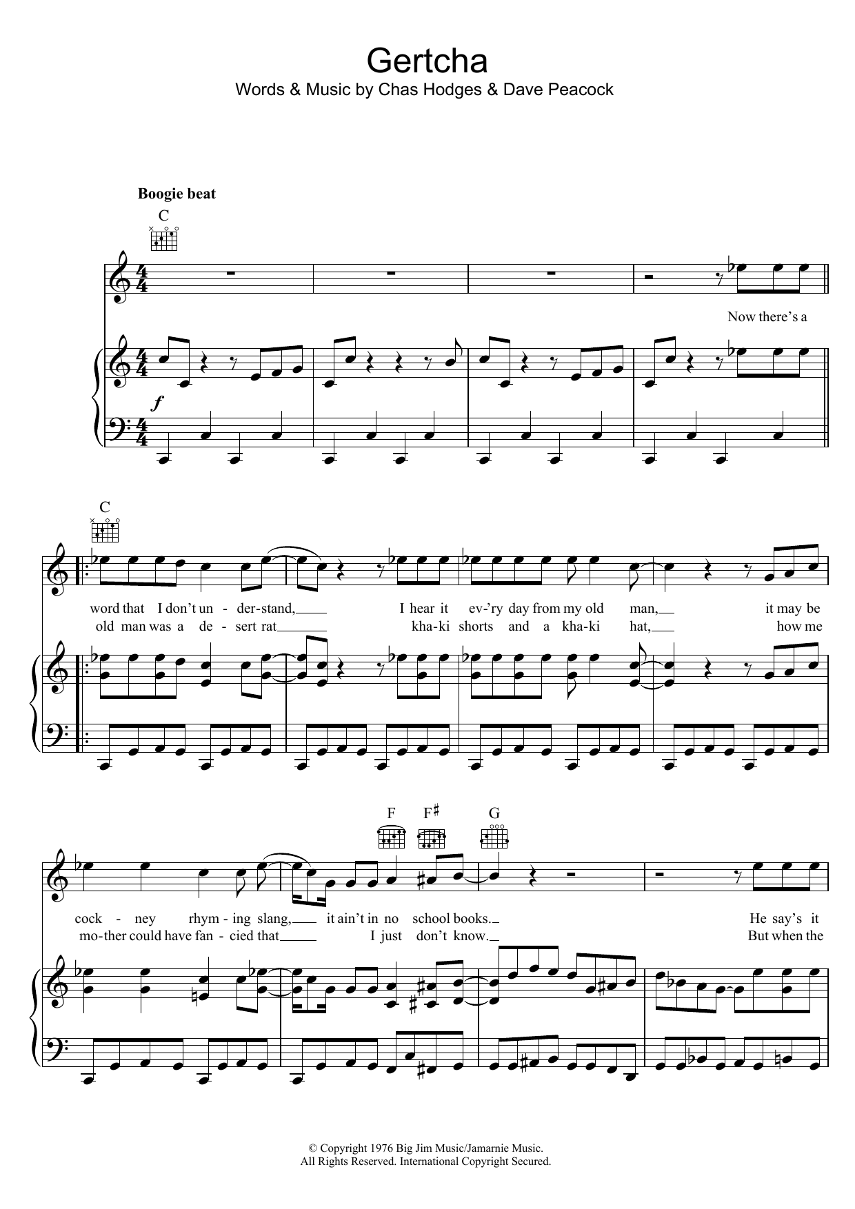 Chas & Dave Gertcha sheet music notes and chords arranged for Piano, Vocal & Guitar Chords