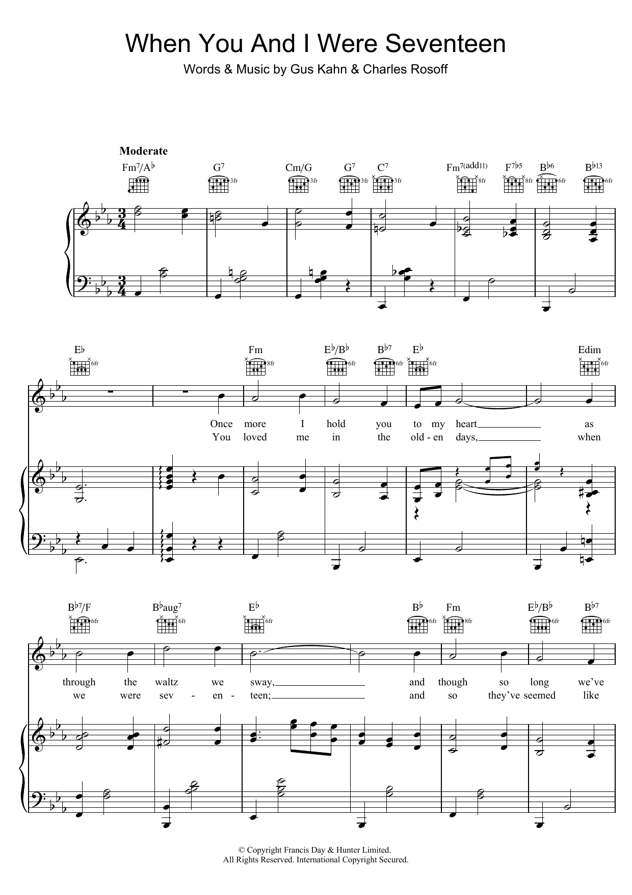 Chas Rosoff When You And I Were Seventeen sheet music notes and chords arranged for Piano, Vocal & Guitar Chords