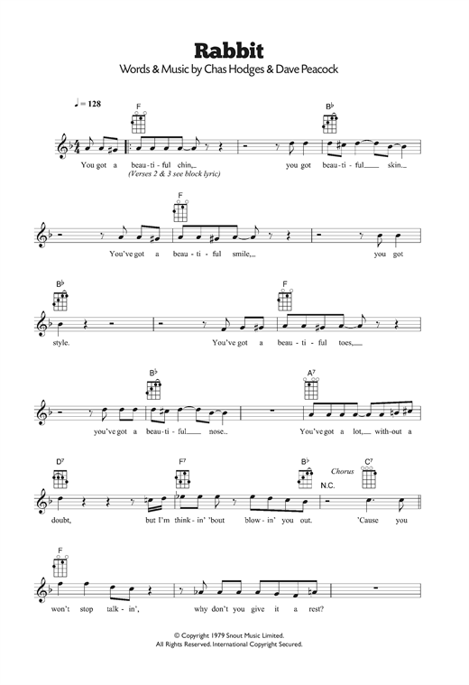 Chas & Dave Rabbit sheet music notes and chords arranged for Ukulele