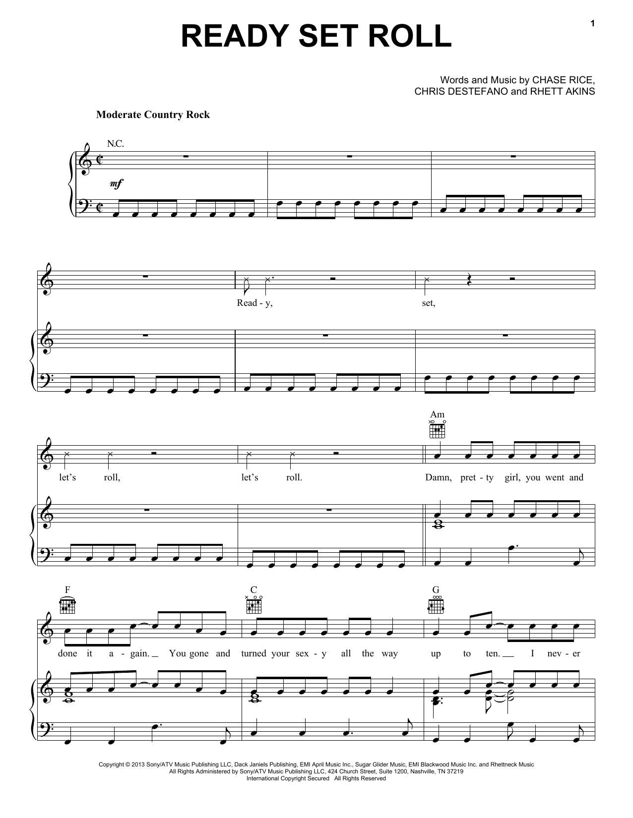 Chase Rice Ready Set Roll sheet music notes and chords arranged for Piano, Vocal & Guitar Chords (Right-Hand Melody)