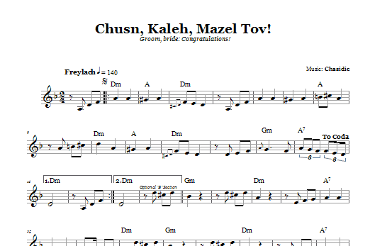 Chasidic Chusn, Kaleh, Mazal Tov! (Groom, Bride: Congratulations!) sheet music notes and chords arranged for Lead Sheet / Fake Book