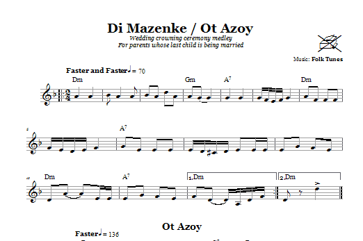 Chasidic Di Mazinke/Ot Azoy (Wedding Crowning Ceremony Medley) sheet music notes and chords arranged for Lead Sheet / Fake Book
