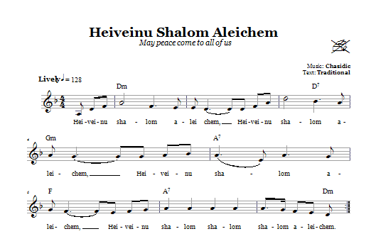 Chasidic Heiveinu Shalom Aleichem (May Peace Come To All Of You) sheet music notes and chords arranged for Lead Sheet / Fake Book