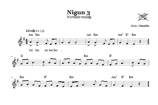 Chasidic Nigun 3 (Wordless Melody) sheet music notes and chords arranged for Lead Sheet / Fake Book
