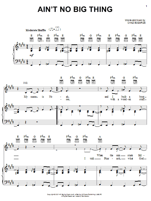 Chaz Bosarge Ain't No Big Thing sheet music notes and chords arranged for Piano, Vocal & Guitar Chords (Right-Hand Melody)