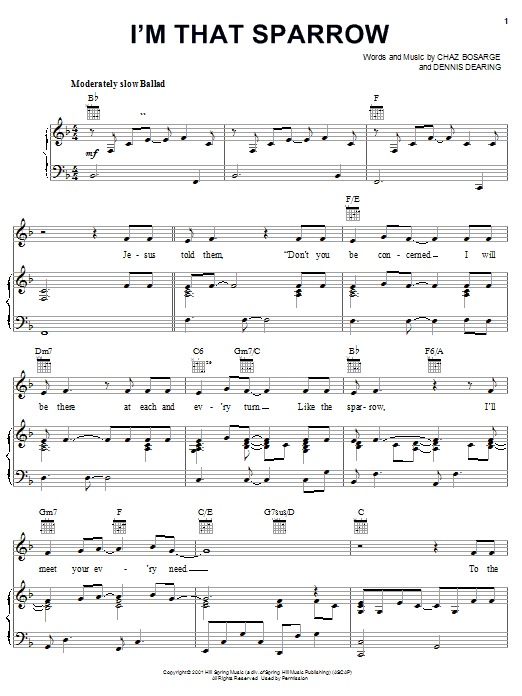 Chaz Bosarge I'm That Sparrow sheet music notes and chords arranged for Piano, Vocal & Guitar Chords (Right-Hand Melody)