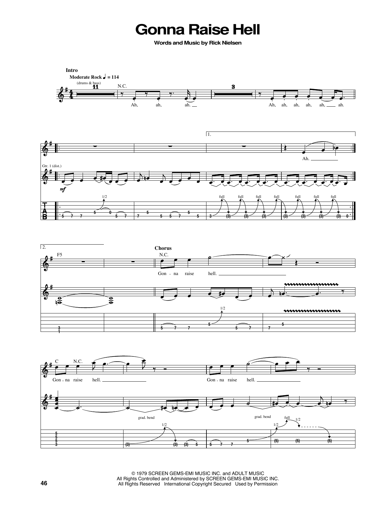 Cheap Trick Gonna Raise Hell sheet music notes and chords arranged for Guitar Tab