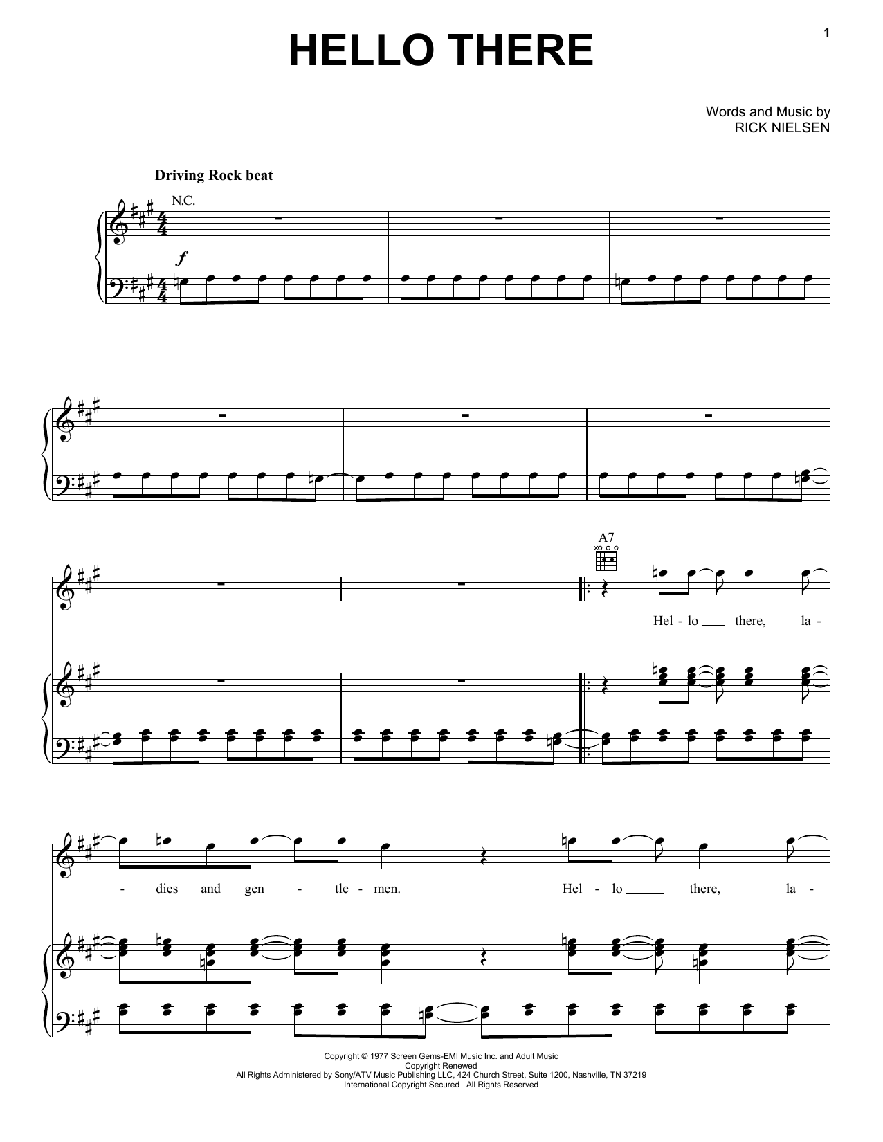 Cheap Trick Hello There sheet music notes and chords arranged for Piano, Vocal & Guitar Chords (Right-Hand Melody)