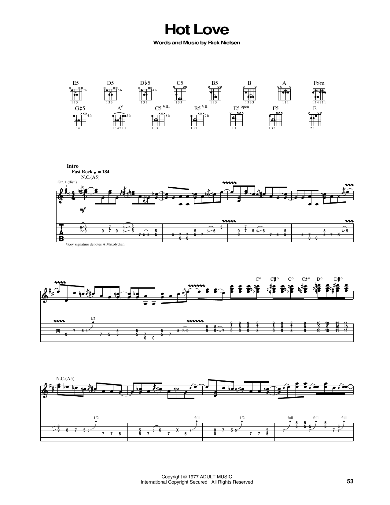 Cheap Trick Hot Love sheet music notes and chords arranged for Guitar Tab