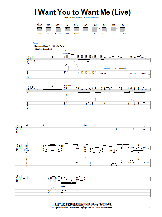 Cheap Trick I Want You To Want Me (Live) sheet music notes and chords arranged for Guitar Tab