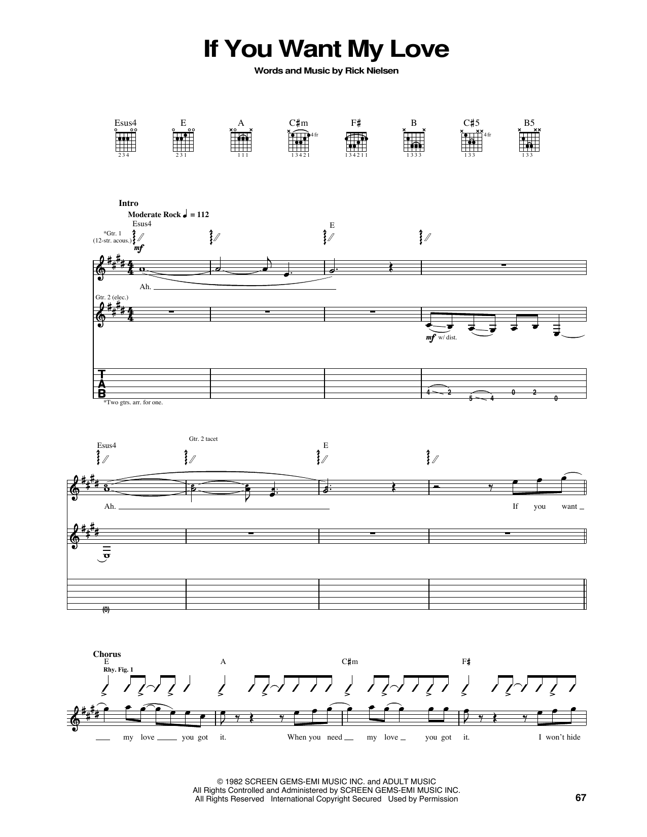 Cheap Trick If You Want My Love sheet music notes and chords arranged for Guitar Tab