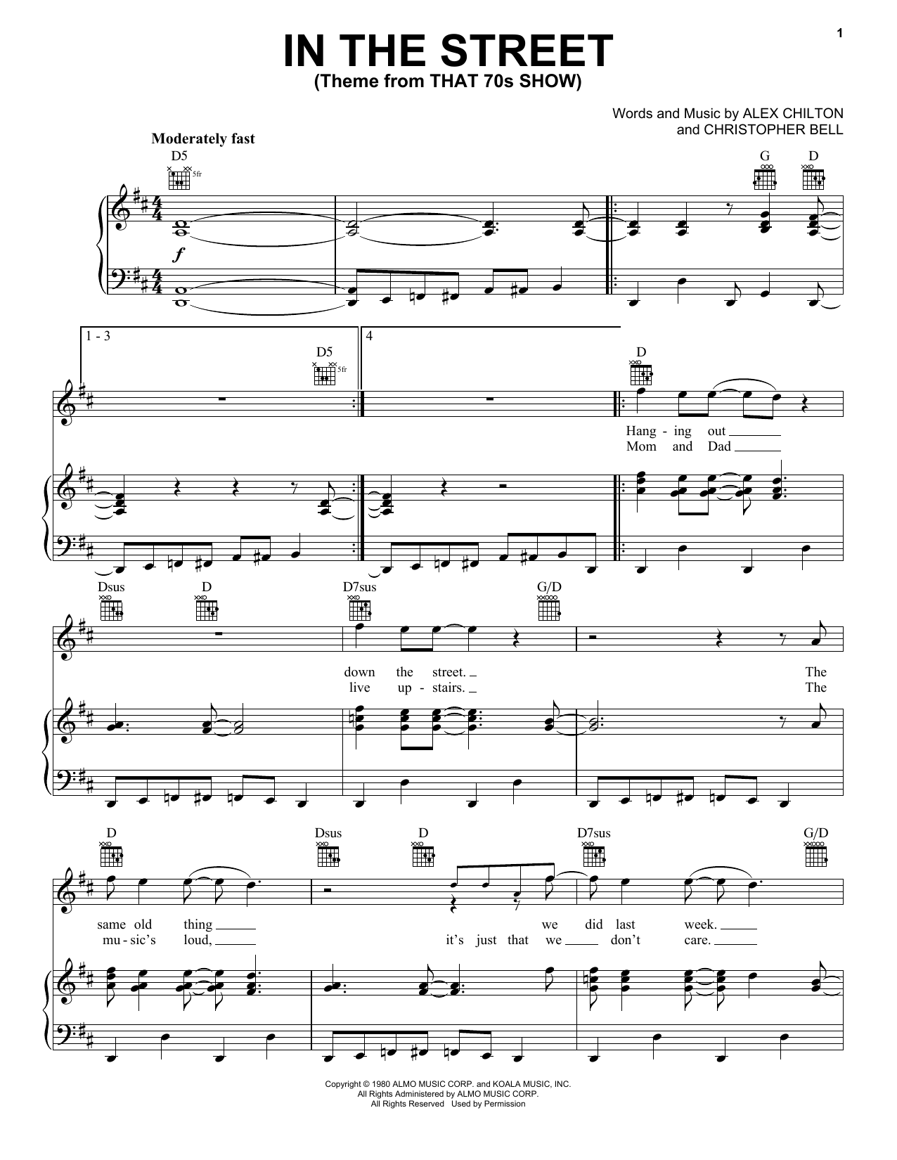 Cheap Trick In The Street (Theme from That 70s Show) sheet music notes and chords arranged for Piano, Vocal & Guitar Chords (Right-Hand Melody)