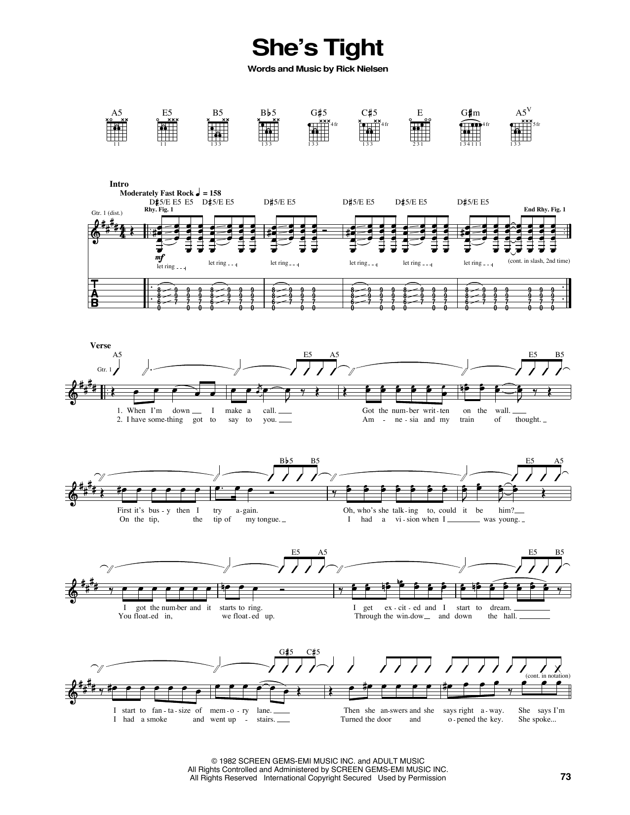 Cheap Trick She's Tight sheet music notes and chords arranged for Piano, Vocal & Guitar Chords (Right-Hand Melody)