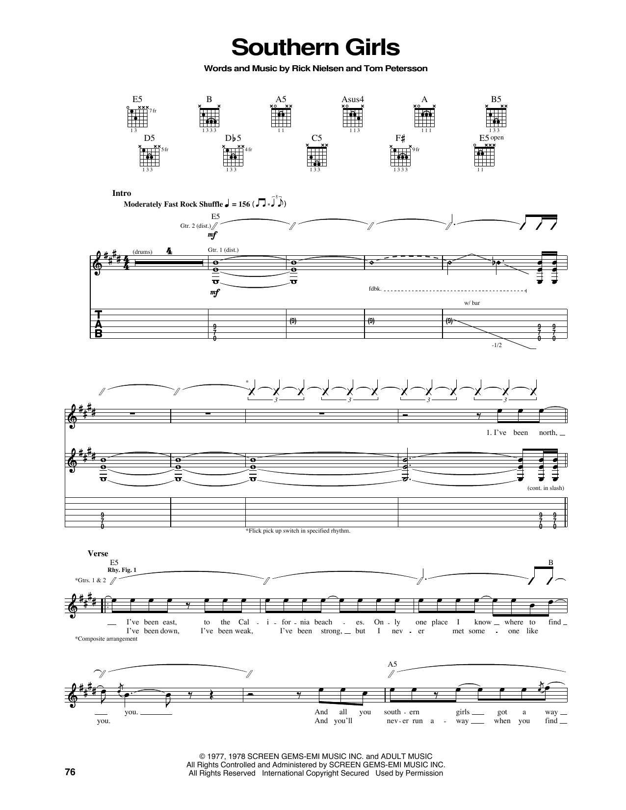 Cheap Trick Southern Girls sheet music notes and chords arranged for Guitar Tab