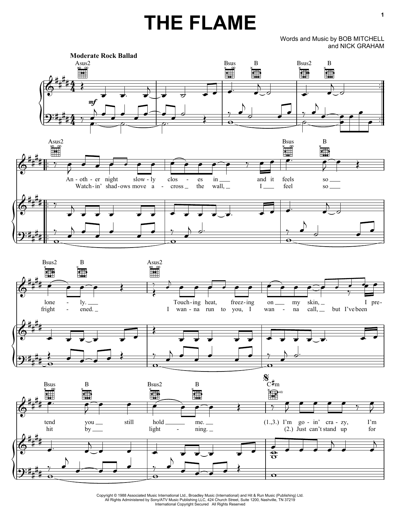 Cheap Trick The Flame sheet music notes and chords arranged for Piano, Vocal & Guitar Chords (Right-Hand Melody)