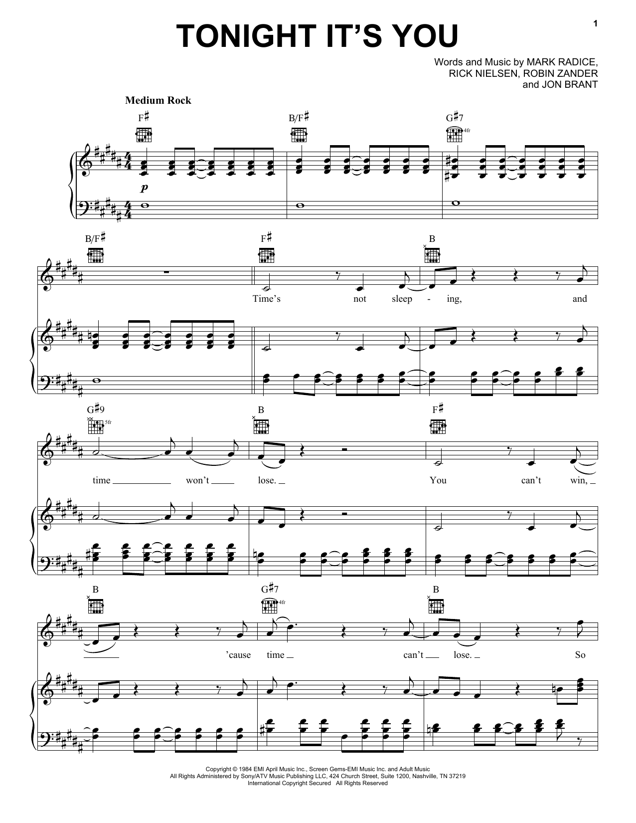Cheap Trick Tonight It's You sheet music notes and chords arranged for Piano, Vocal & Guitar Chords (Right-Hand Melody)