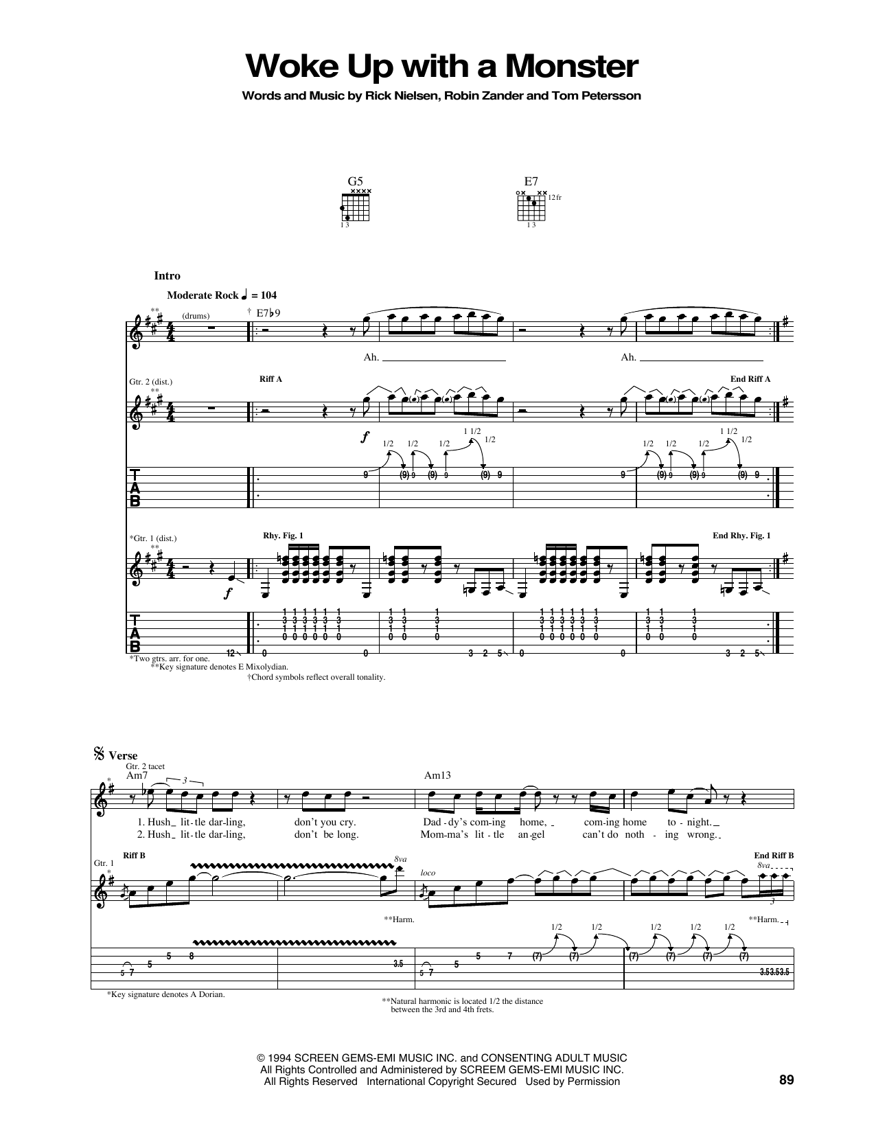 Cheap Trick Woke Up With A Monster sheet music notes and chords arranged for Guitar Tab