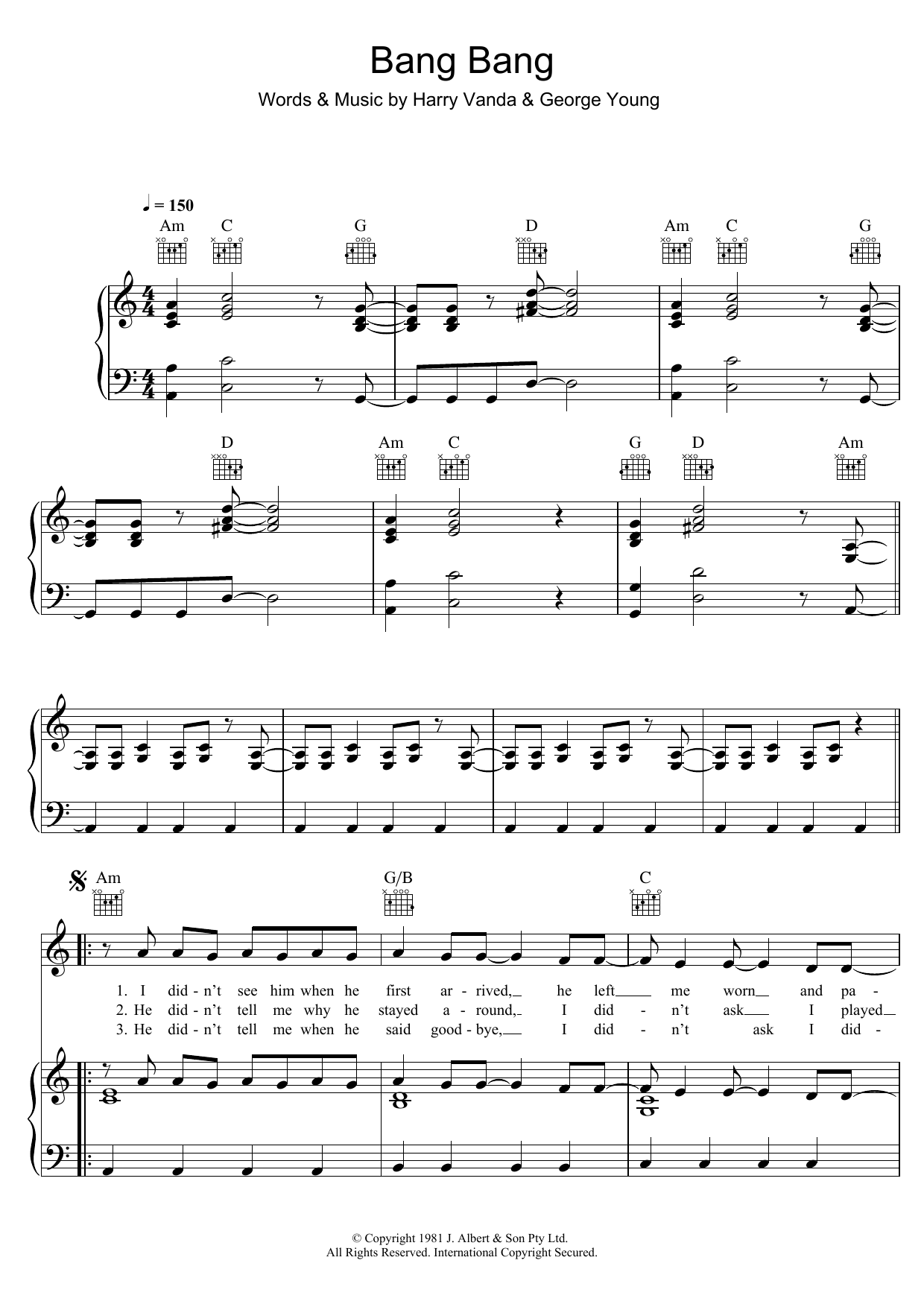 Cheetah Bang Bang sheet music notes and chords arranged for Piano, Vocal & Guitar Chords