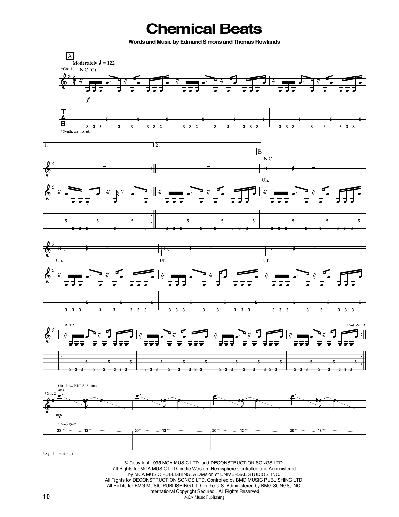 Chemical Brothers Chemical Beats sheet music notes and chords arranged for Guitar Tab