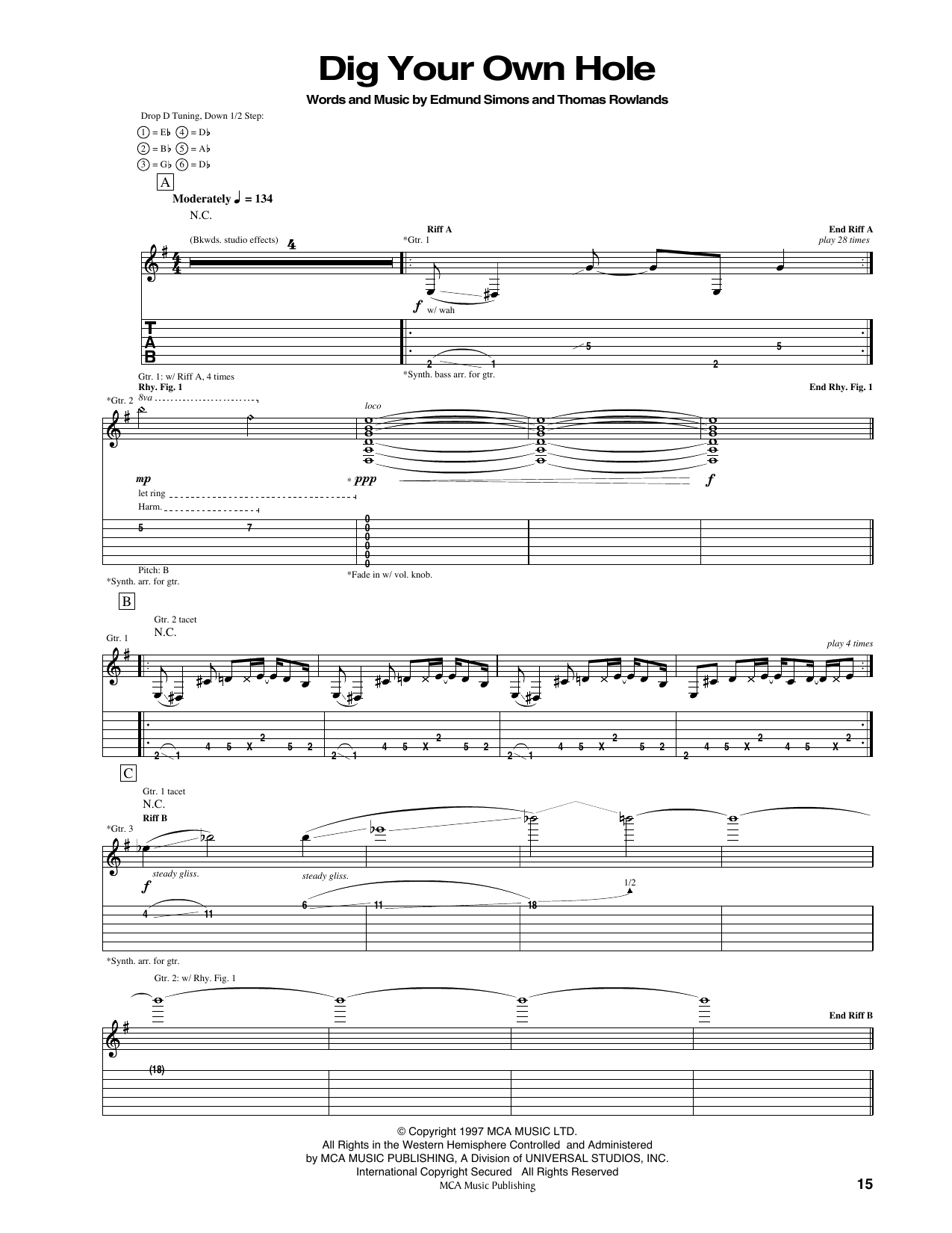 Chemical Brothers Dig Your Own Hole sheet music notes and chords arranged for Guitar Tab