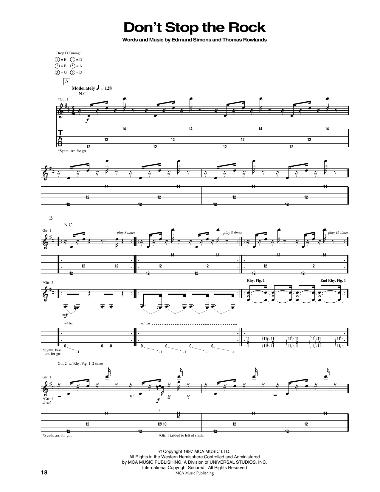 Chemical Brothers Don't Stop The Rock sheet music notes and chords arranged for Guitar Tab