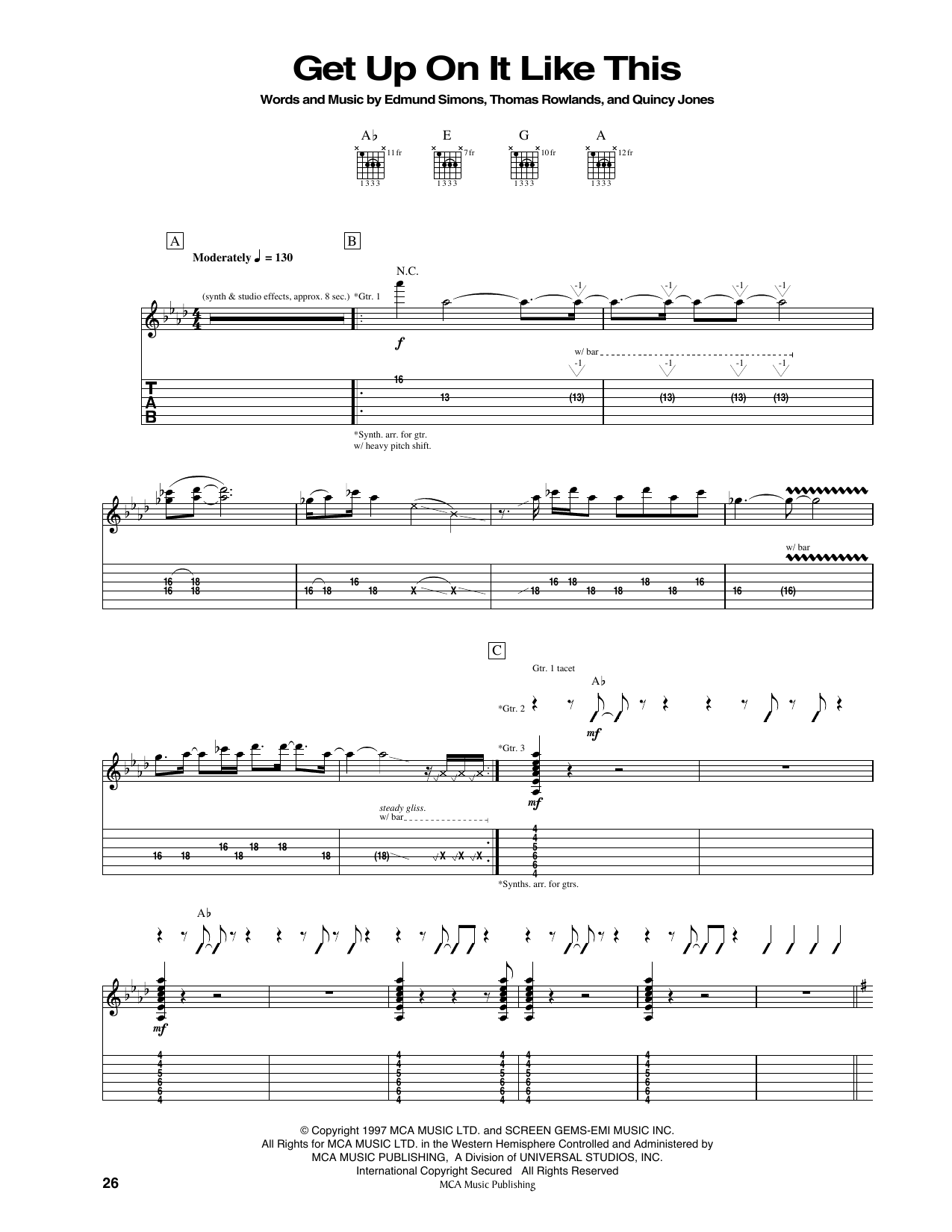 Chemical Brothers Get Up On It Like This sheet music notes and chords arranged for Guitar Tab