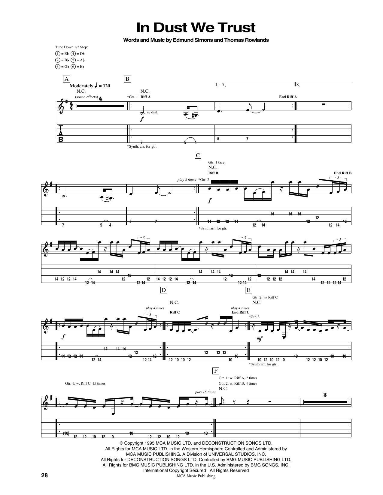 Chemical Brothers In Dust We Trust sheet music notes and chords arranged for Guitar Tab