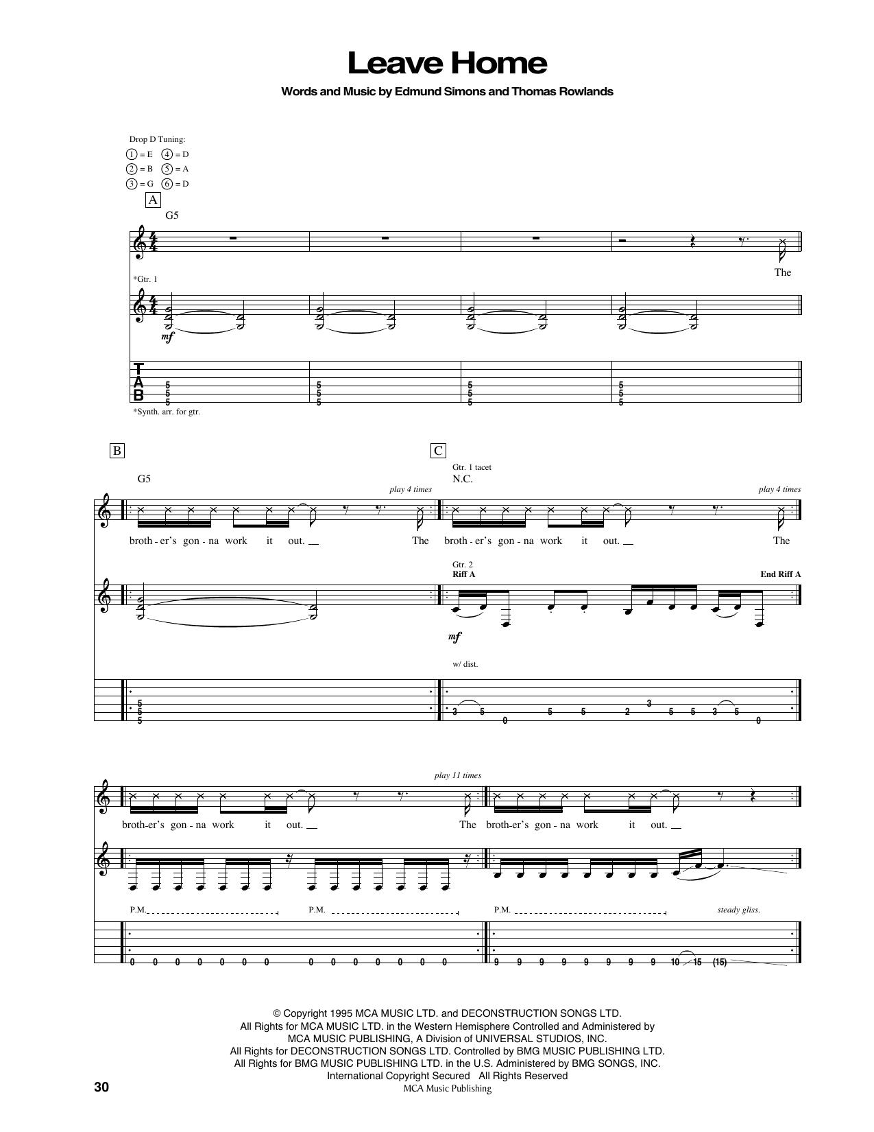 Chemical Brothers Leave Home sheet music notes and chords arranged for Guitar Tab