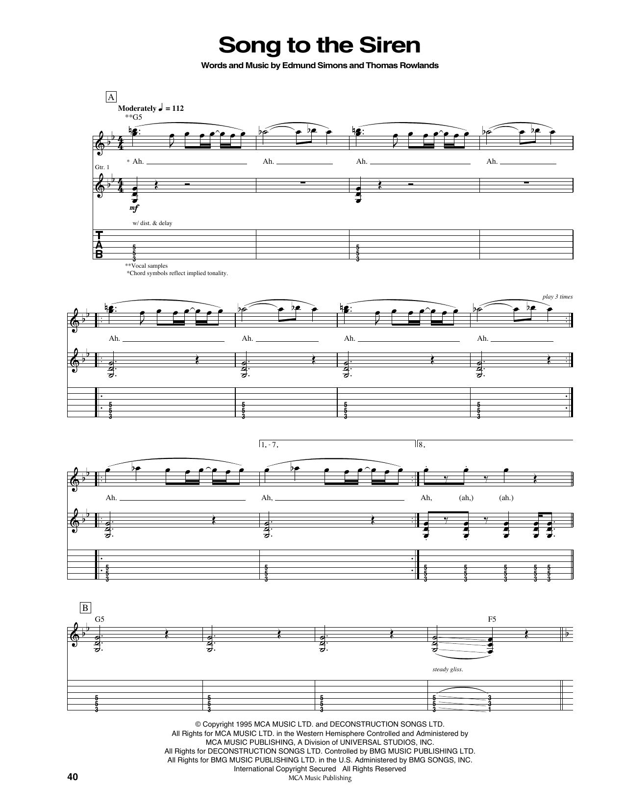 Chemical Brothers Song To The Siren sheet music notes and chords arranged for Guitar Tab