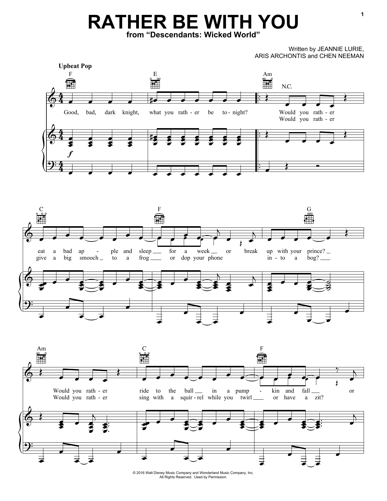 Chen Neeman Rather Be With You (from Disney's Descendants 2) sheet music notes and chords arranged for Piano, Vocal & Guitar Chords (Right-Hand Melody)