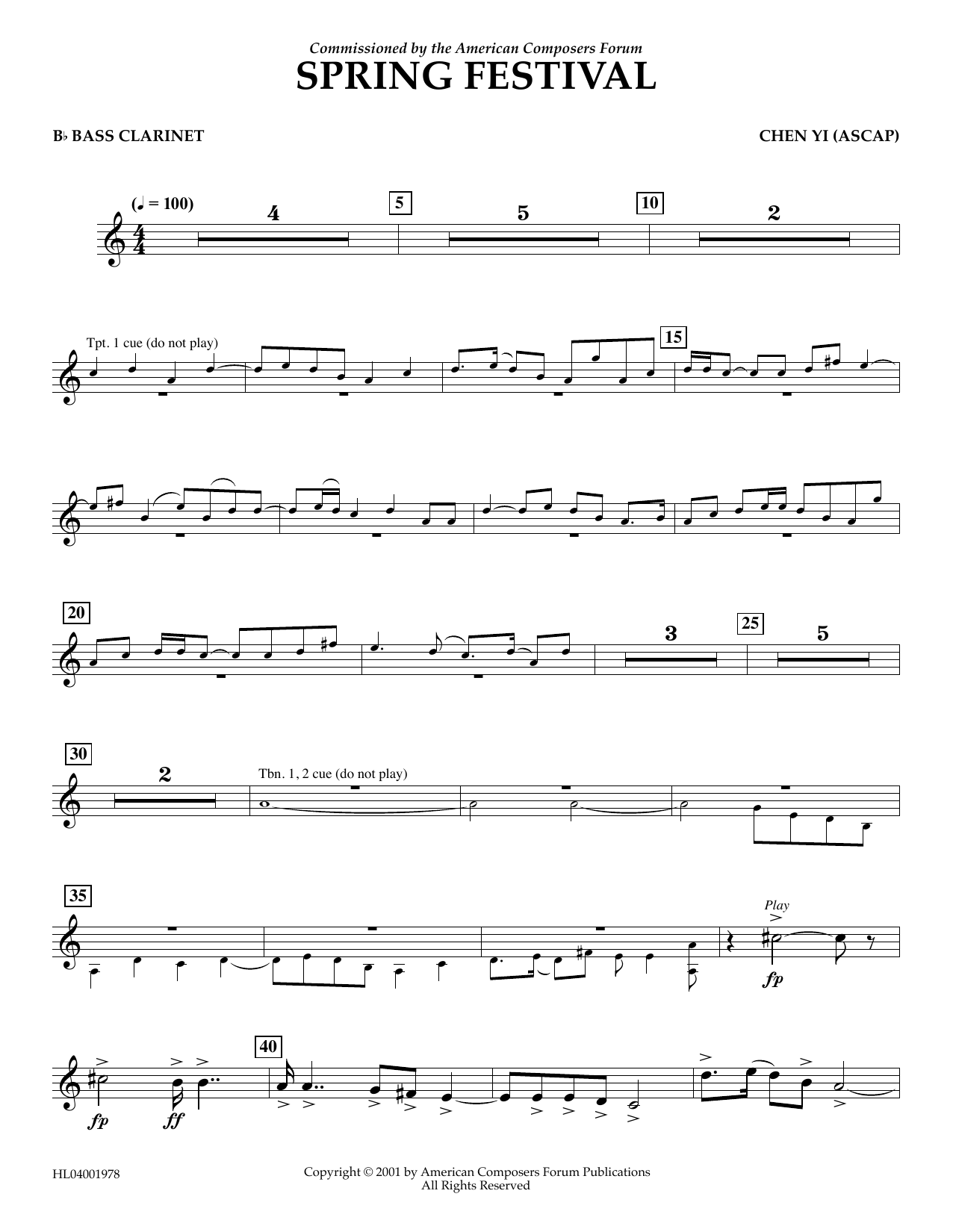 Chen Yi Spring Festival - Bb Bass Clarinet sheet music notes and chords arranged for Concert Band