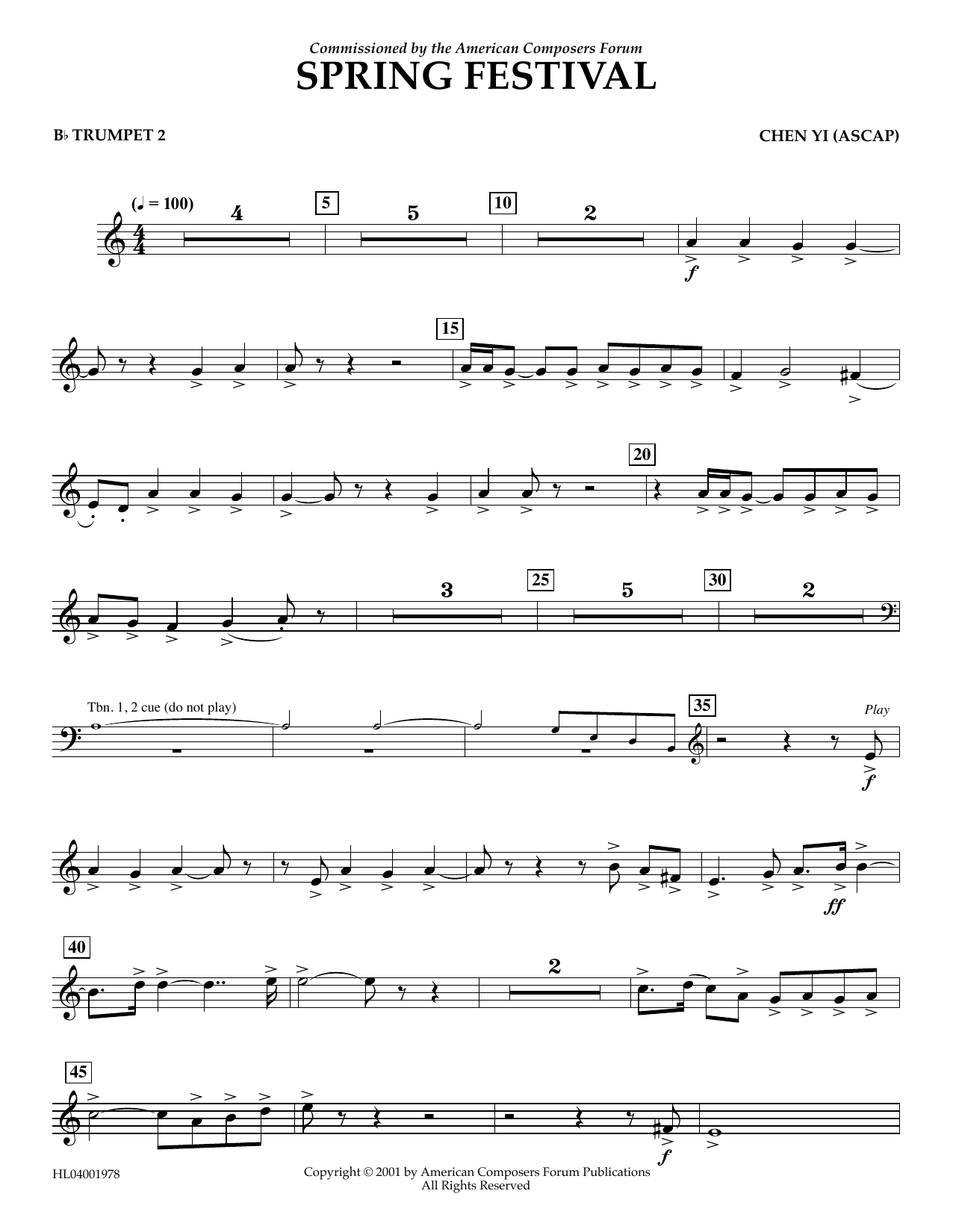 Chen Yi Spring Festival - Bb Trumpet 2 sheet music notes and chords arranged for Concert Band