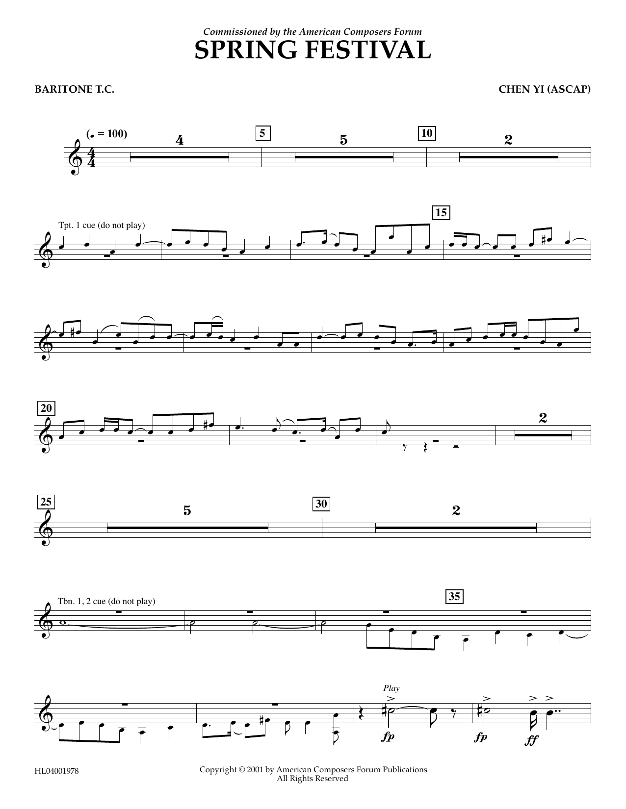 Chen Yi Spring Festival - Euphonium in Treble Clef sheet music notes and chords arranged for Concert Band