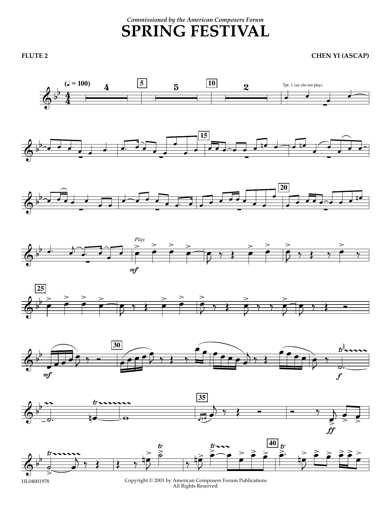 Chen Yi Spring Festival - Flute 2 sheet music notes and chords arranged for Concert Band
