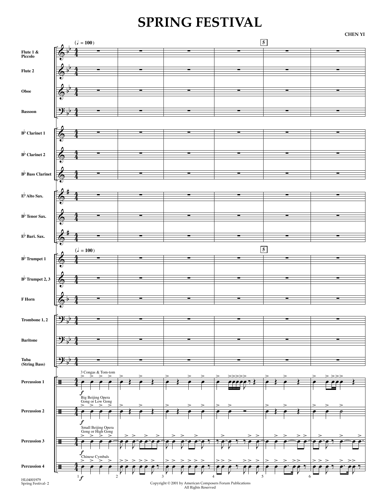 Chen Yi Spring Festival - Full Score sheet music notes and chords arranged for Concert Band