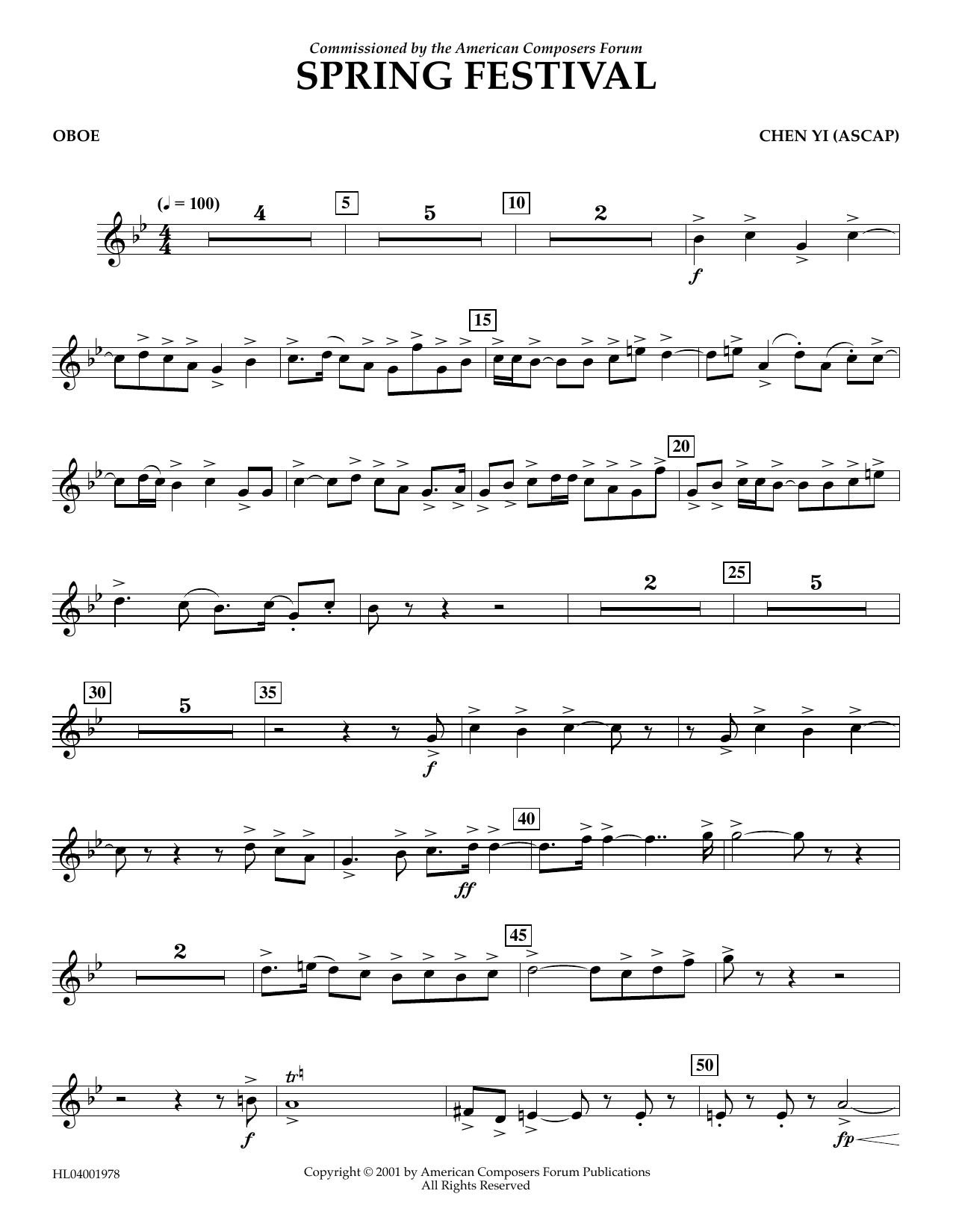 Chen Yi Spring Festival - Oboe sheet music notes and chords arranged for Concert Band