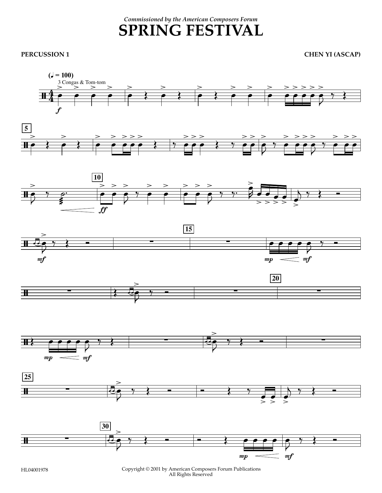 Chen Yi Spring Festival - Percussion 1 sheet music notes and chords arranged for Concert Band
