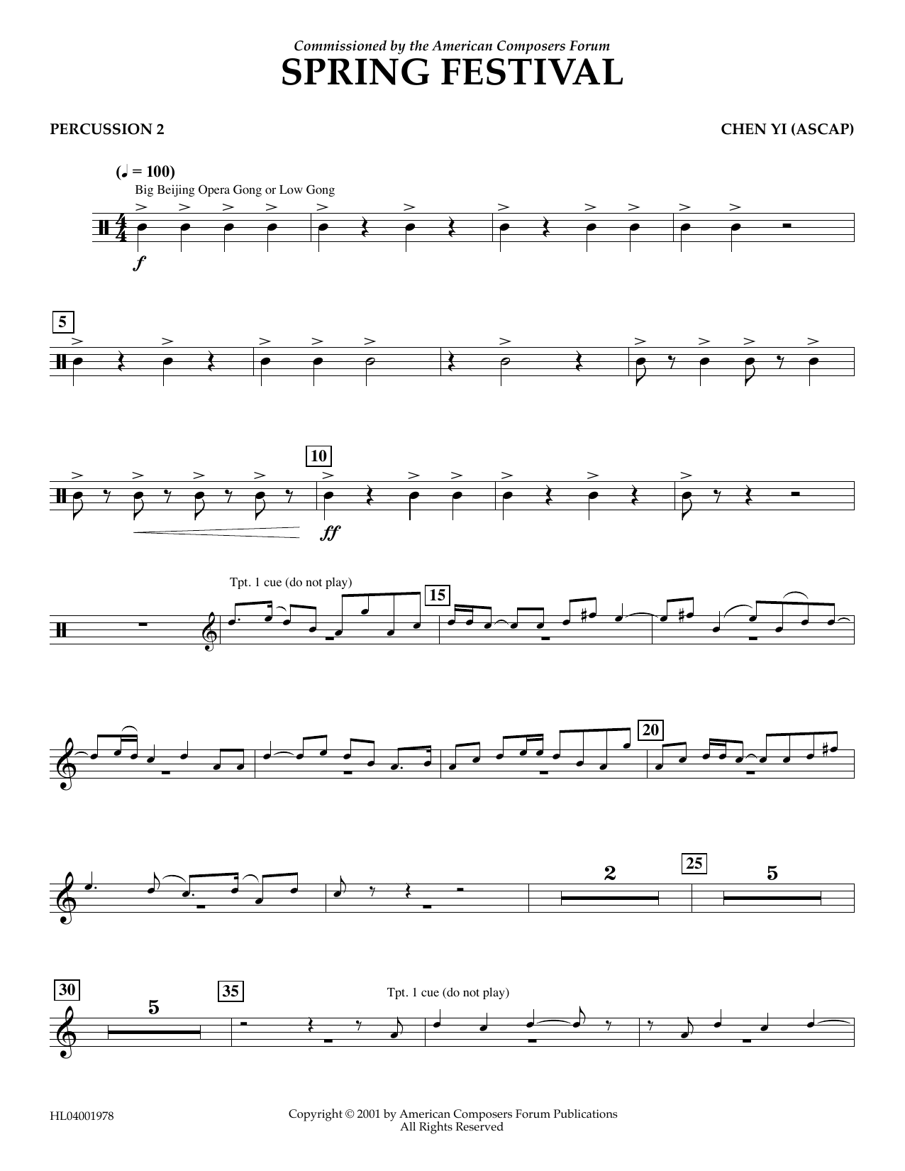 Chen Yi Spring Festival - Percussion 2 sheet music notes and chords arranged for Concert Band