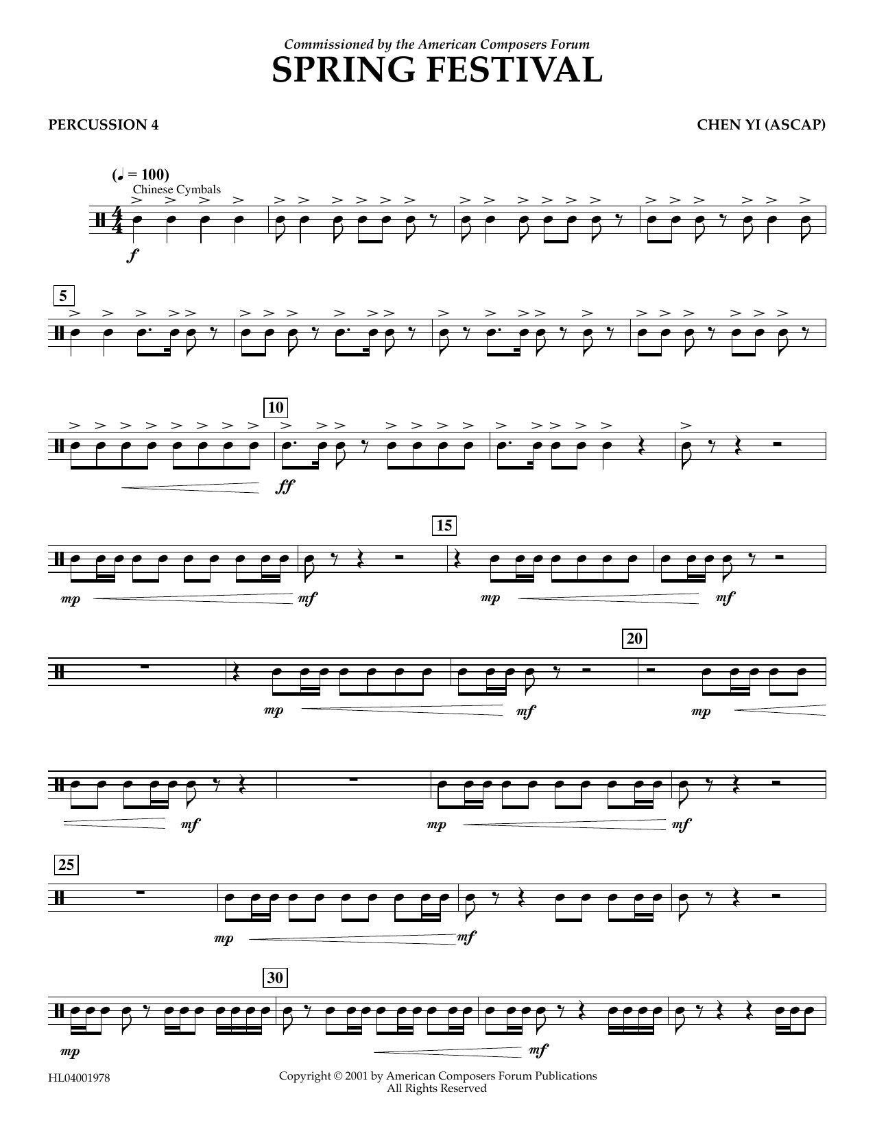 Chen Yi Spring Festival - Percussion 4 sheet music notes and chords arranged for Concert Band