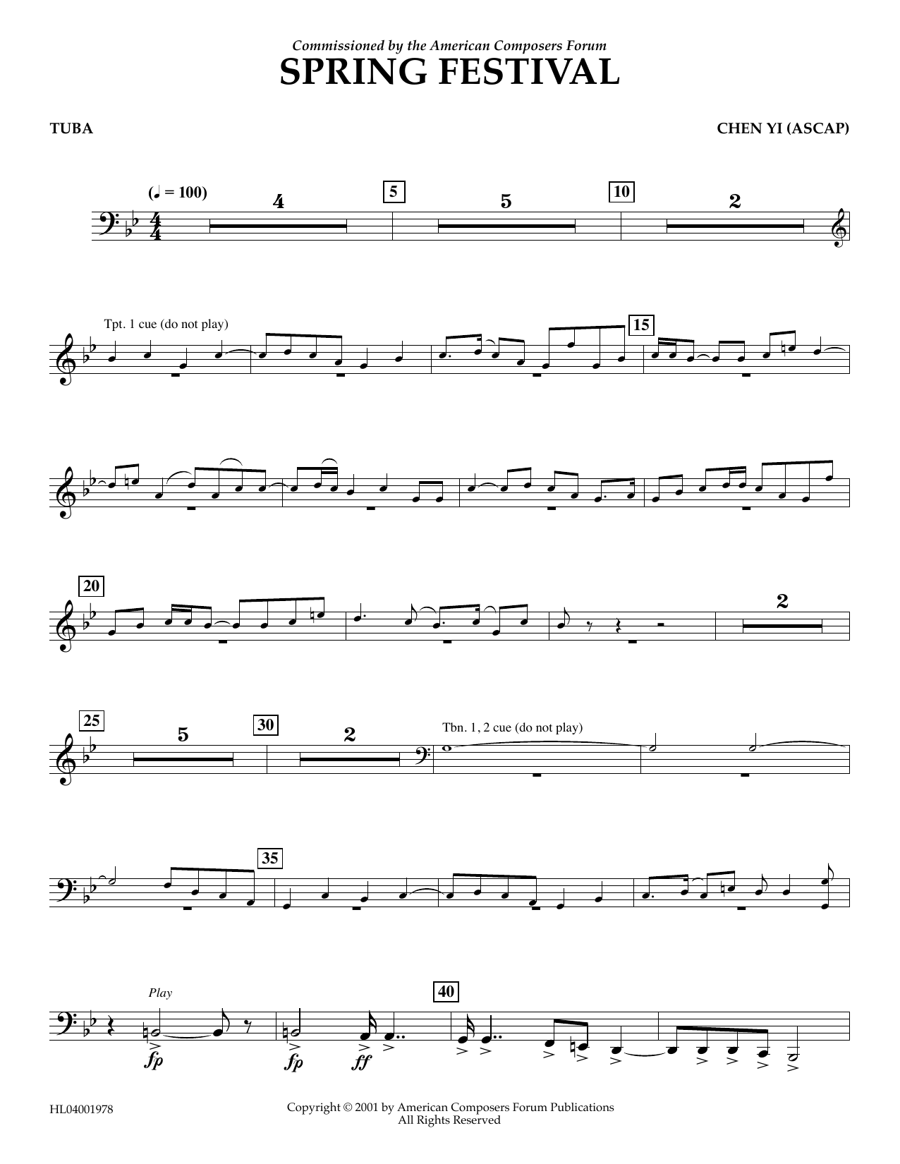 Chen Yi Spring Festival - Tuba sheet music notes and chords arranged for Concert Band