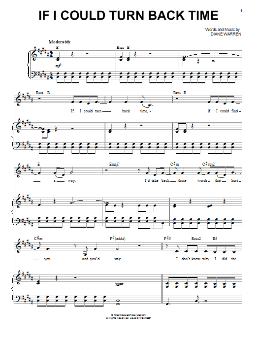 Cher If I Could Turn Back Time sheet music notes and chords arranged for Piano, Vocal & Guitar Chords (Right-Hand Melody)