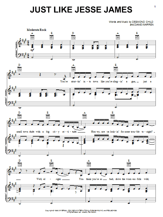 Cher Just Like Jesse James sheet music notes and chords arranged for Piano, Vocal & Guitar Chords (Right-Hand Melody)
