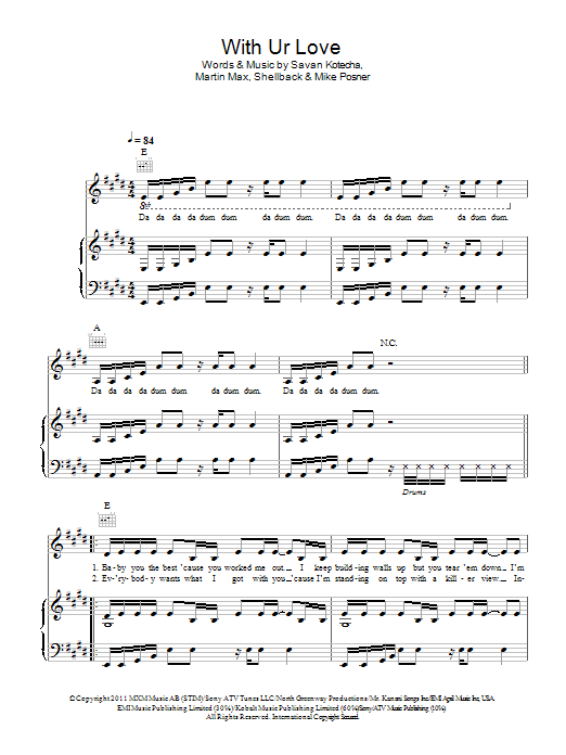 Cher Lloyd With Ur Love sheet music notes and chords arranged for Piano, Vocal & Guitar Chords
