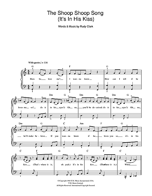 Cher The Shoop Shoop Song (It's In His Kiss) sheet music notes and chords arranged for Beginner Piano