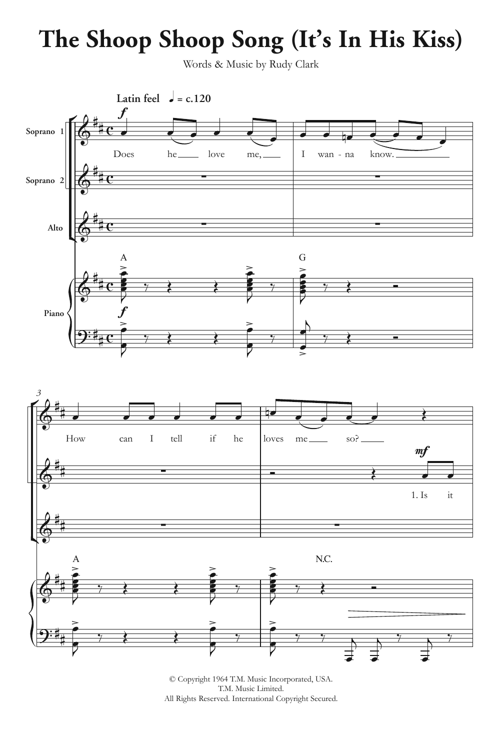 Cher The Shoop Shoop Song (It's In His Kiss) (arr. Berty Rice) sheet music notes and chords arranged for SSA Choir