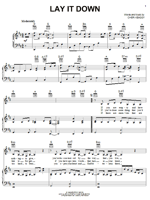 Cheri Keaggy Lay It Down sheet music notes and chords arranged for Piano, Vocal & Guitar Chords (Right-Hand Melody)