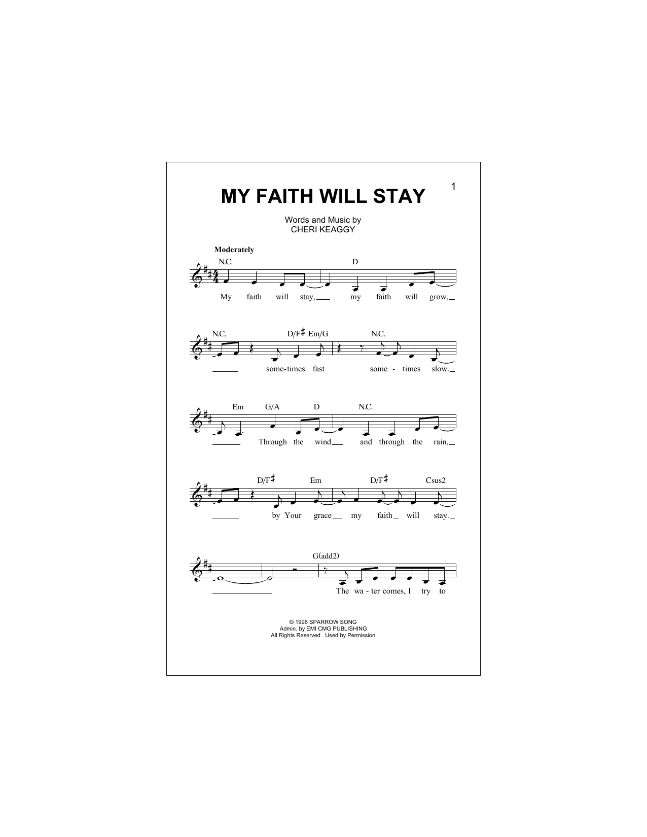 Cheri Keaggy My Faith Will Stay sheet music notes and chords arranged for Lead Sheet / Fake Book