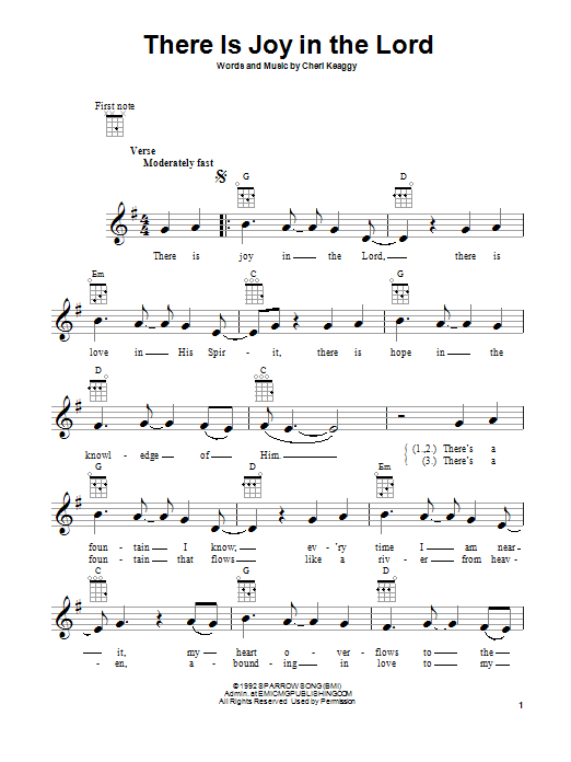 Cheri Keaggy There Is Joy In The Lord sheet music notes and chords arranged for Ukulele