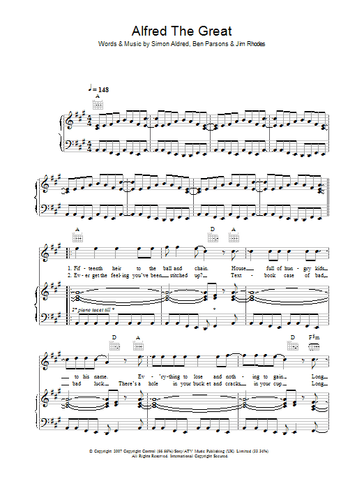 Cherry Ghost Alfred The Great sheet music notes and chords arranged for Piano, Vocal & Guitar Chords